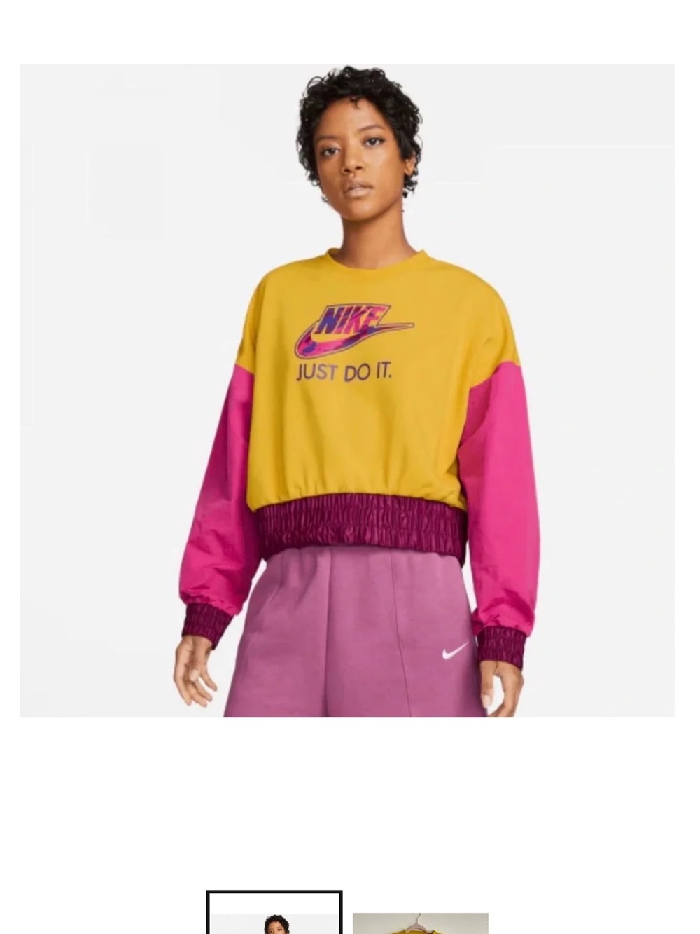 Retro Nike Women's Colorblock Cropped Sweatshirt - Yellow, Pink & Maroon